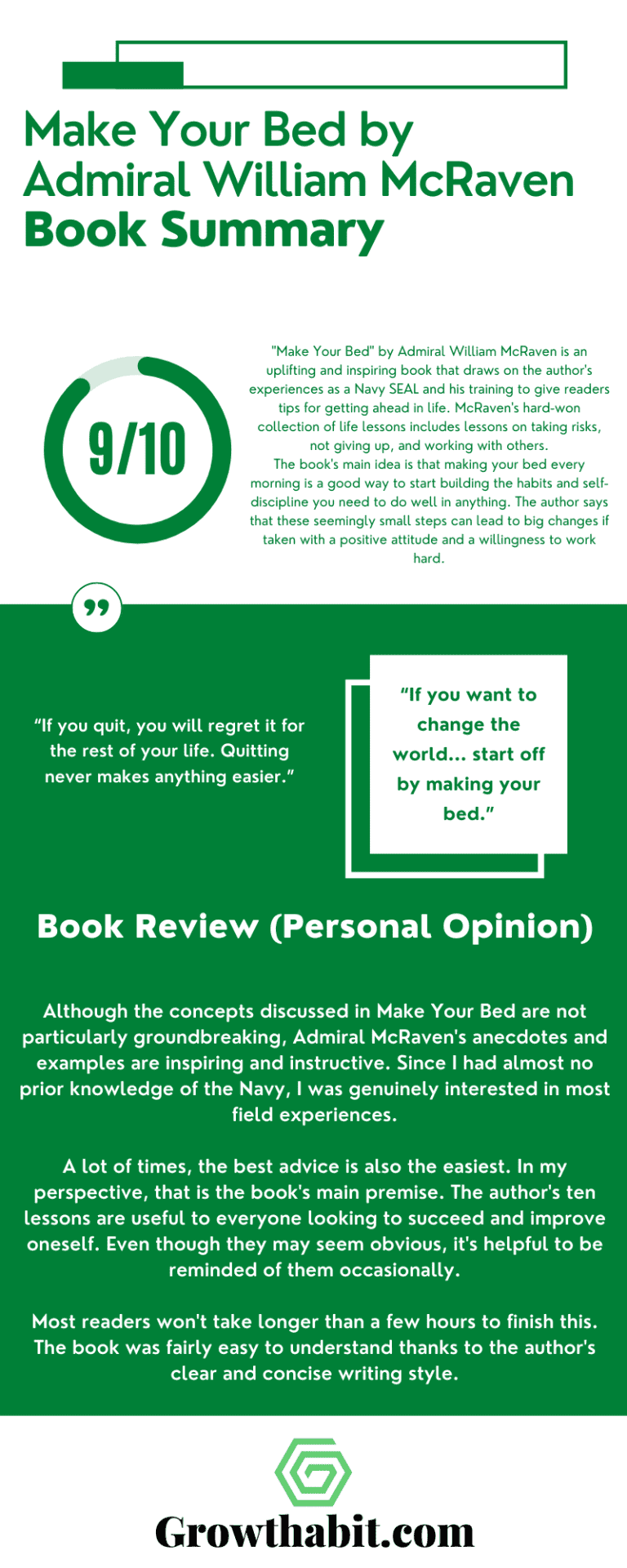 Make your bed book summary review notes growthhabit