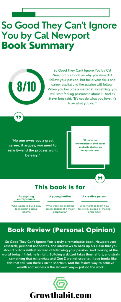 So Good They Can't Ignore You by Cal Newport Summary Infographic